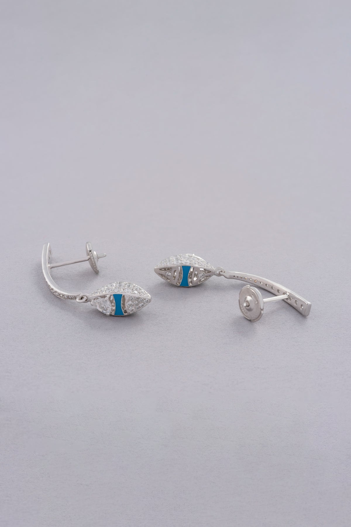 DEW Lagoon Earrings, White Gold, Rose-cut Diamonds and Ceramic Enamel
