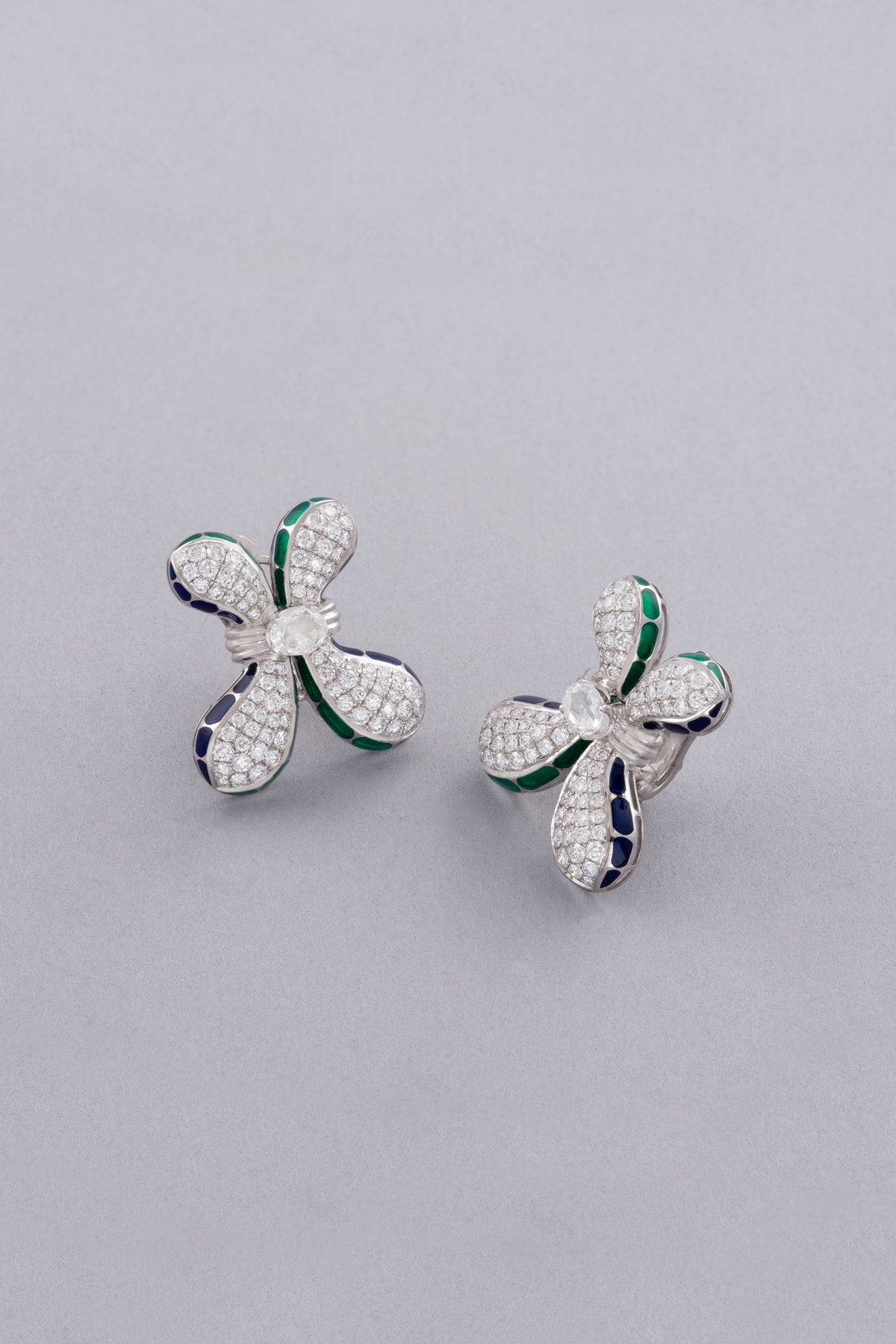 FLUTTER Petal Earrings, White Gold, Rose-cut Diamonds and Ceramic Enamel