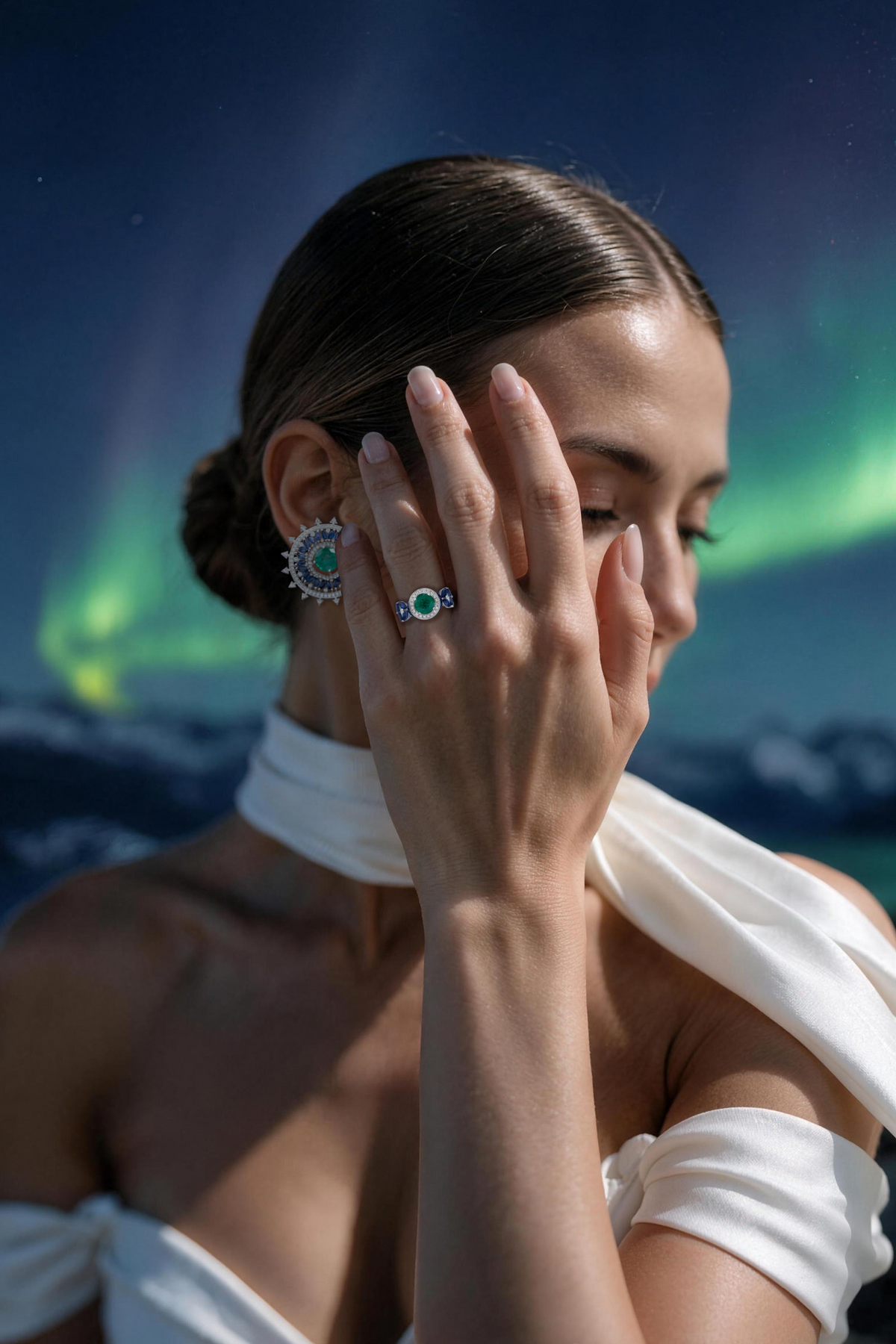 NOVA Constellation Earrings, White Gold, Brilliant-cut Diamonds and Emeralds
