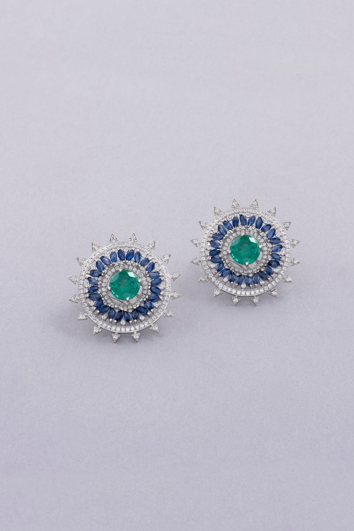 NOVA Constellation Earrings, White Gold, Brilliant-cut Diamonds and Emeralds