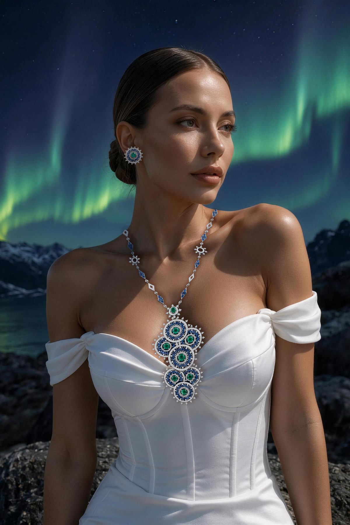 NOVA Constellation Earrings, White Gold, Brilliant-cut Diamonds and Emeralds