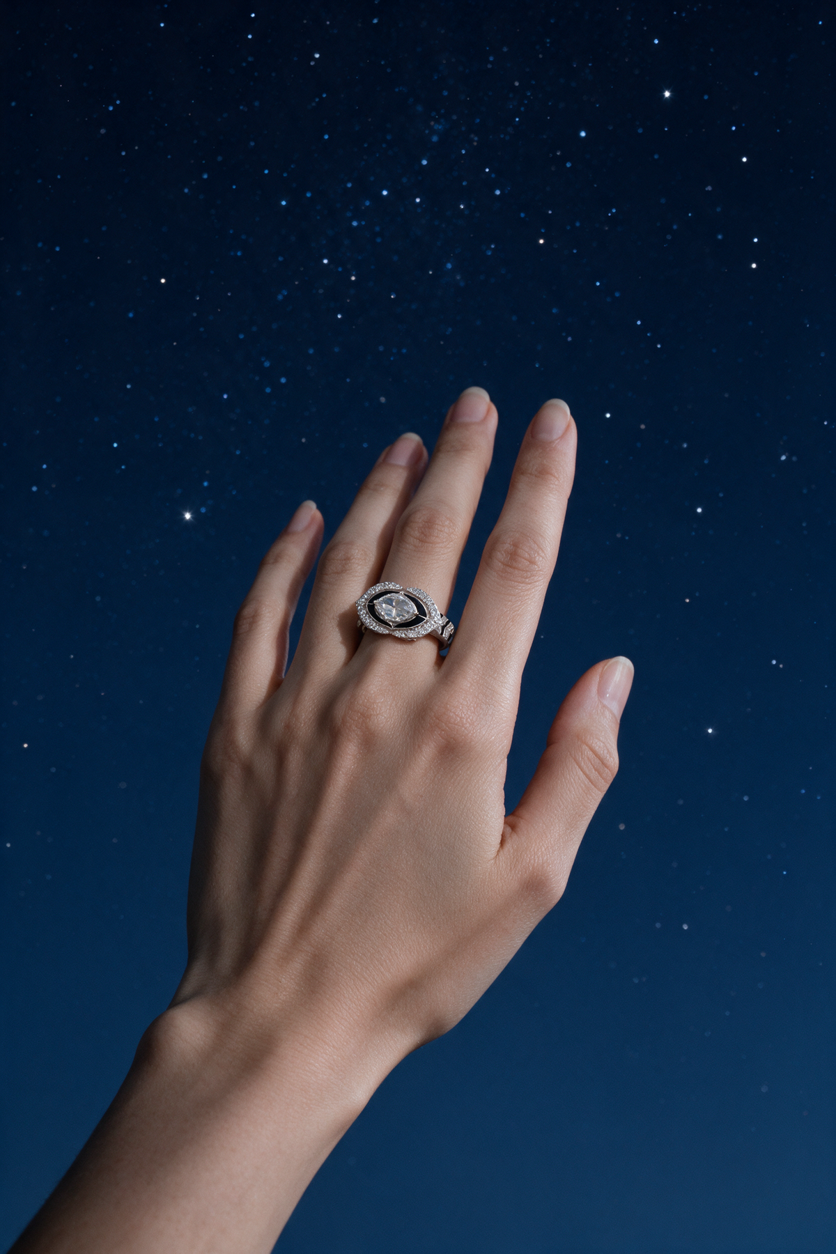 Halo Ring, White Gold, Rose-cut Diamonds and Ceramic Enamel