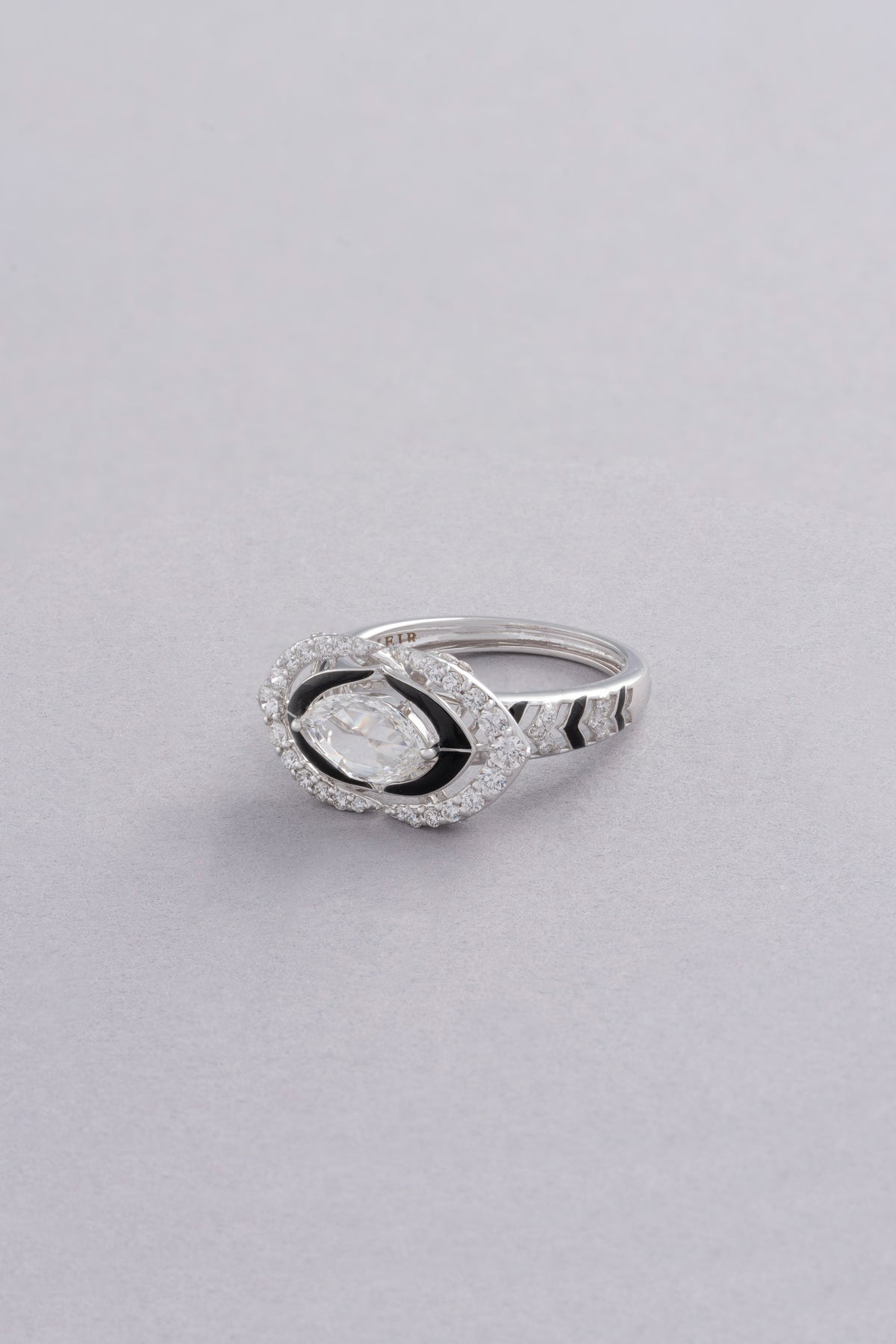 Halo Ring, White Gold, Rose-cut Diamonds and Ceramic Enamel