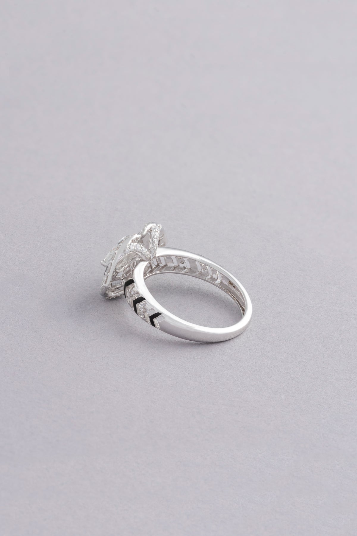 Halo Ring, White Gold, Rose-cut Diamonds and Ceramic Enamel
