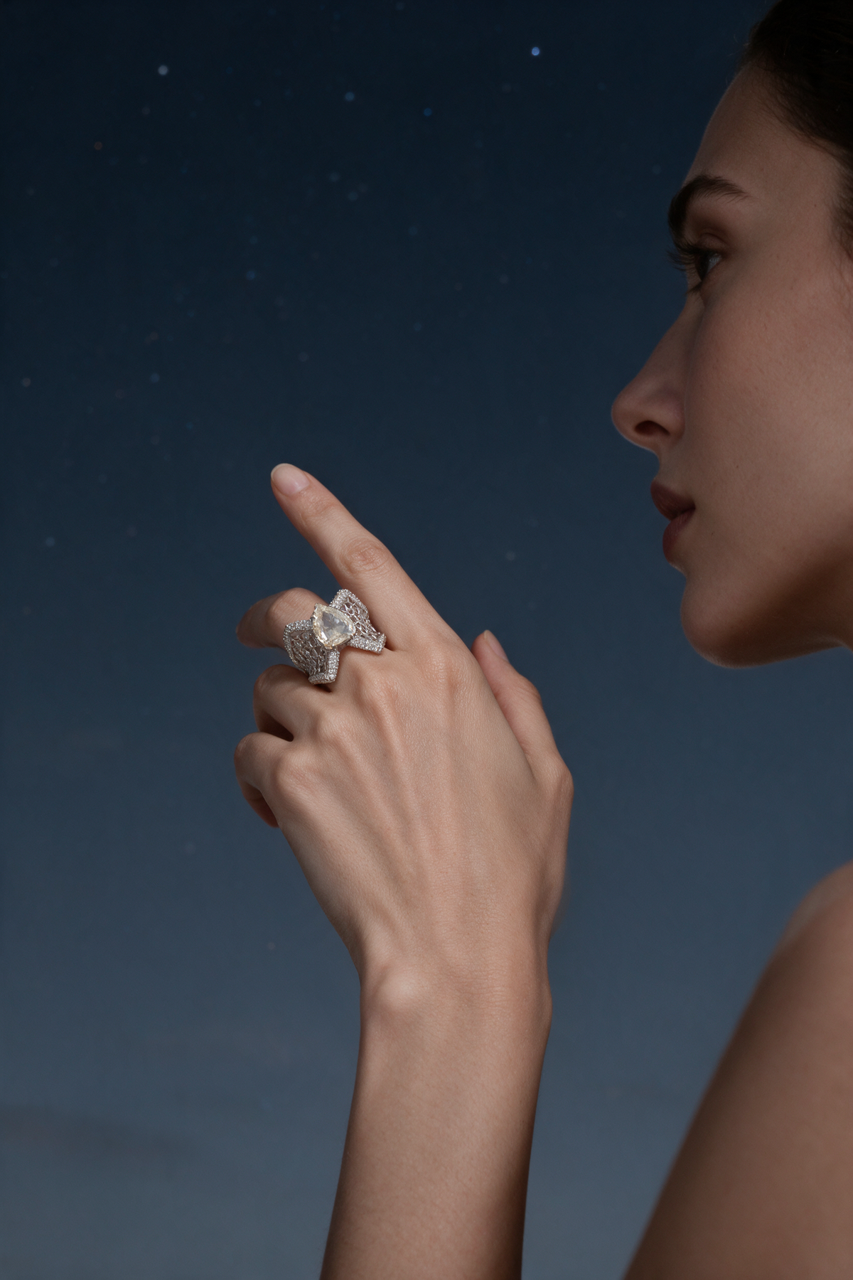 Bow Ring, White Gold, Rose-cut Diamonds