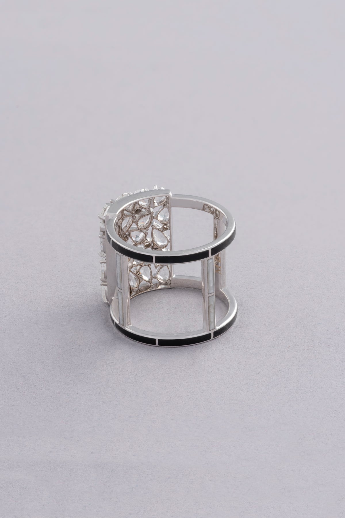 Mosaic Ring, White Gold, Rose-cut Diamonds and Ceramic Enamel