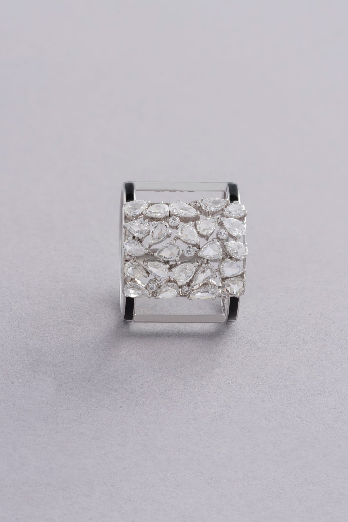 Mosaic Ring, White Gold, Rose-cut Diamonds and Ceramic Enamel