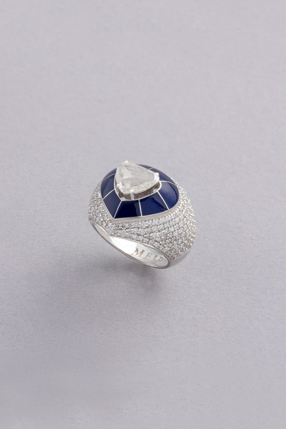 Shield Ring, White Gold, Rose-cut Diamonds and Ceramic Enamel