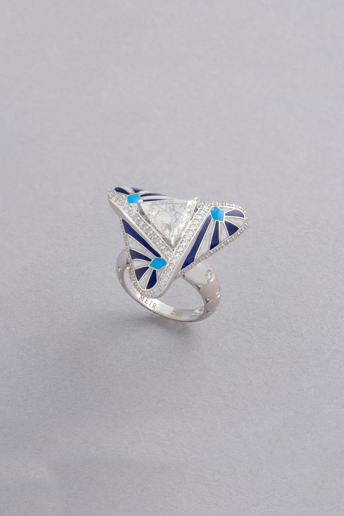 Triad Ring, White Gold, Rose-cut Diamonds and Ceramic Enamel