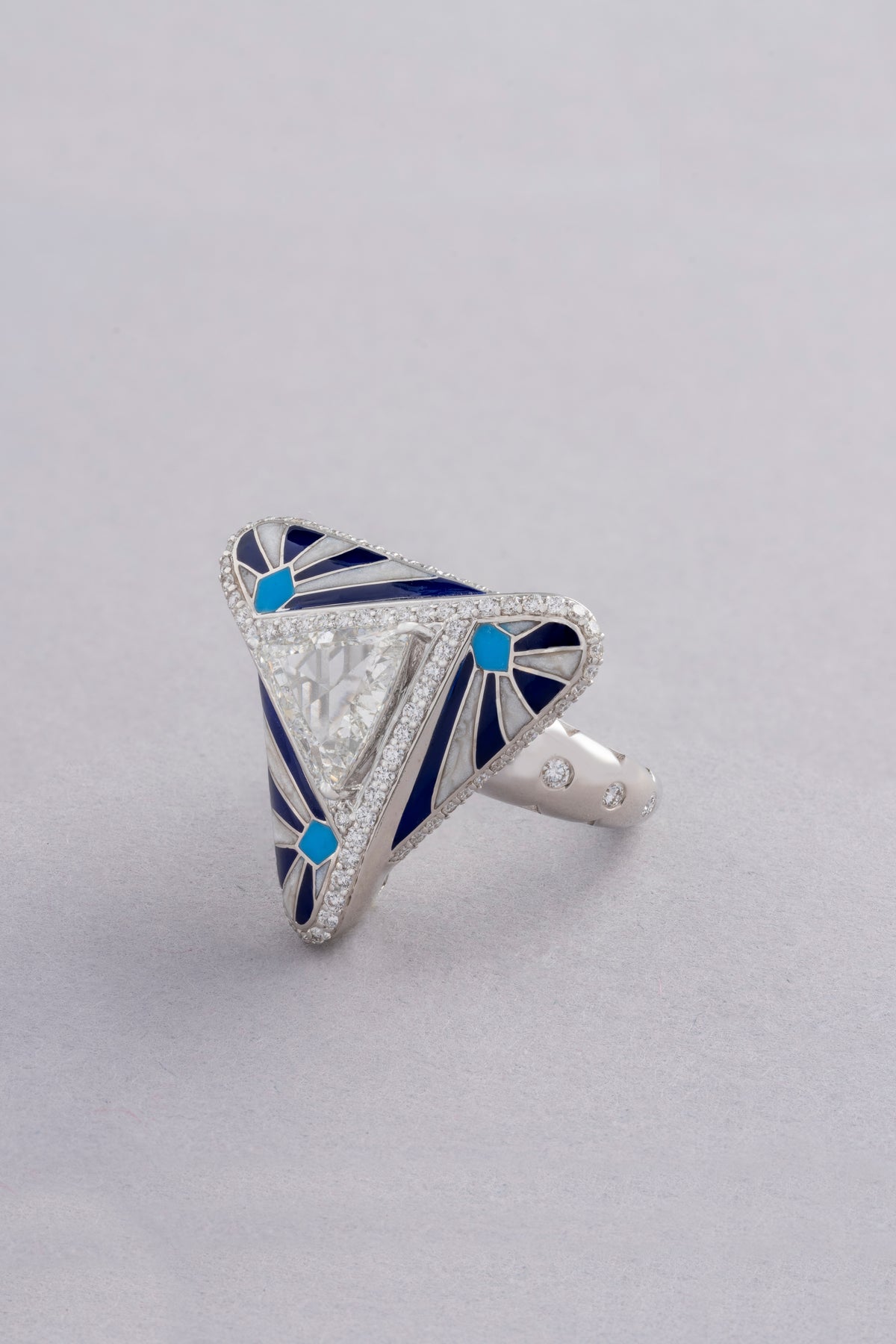 Triad Ring, White Gold, Rose-cut Diamonds and Ceramic Enamel