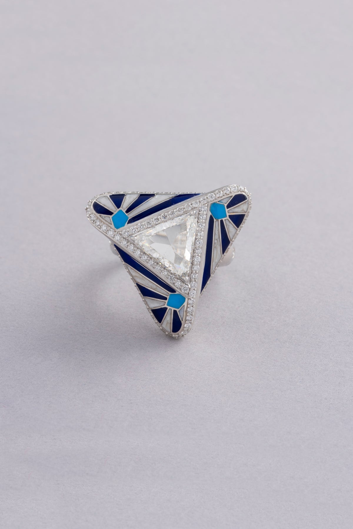 Triad Ring, White Gold, Rose-cut Diamonds and Ceramic Enamel