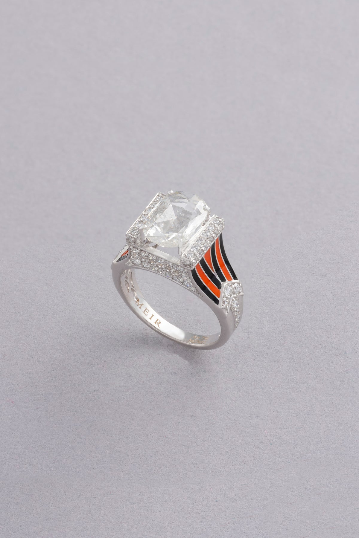 Streamline Ring, White Gold, Rose-cut Diamonds and Ceramic Enamel