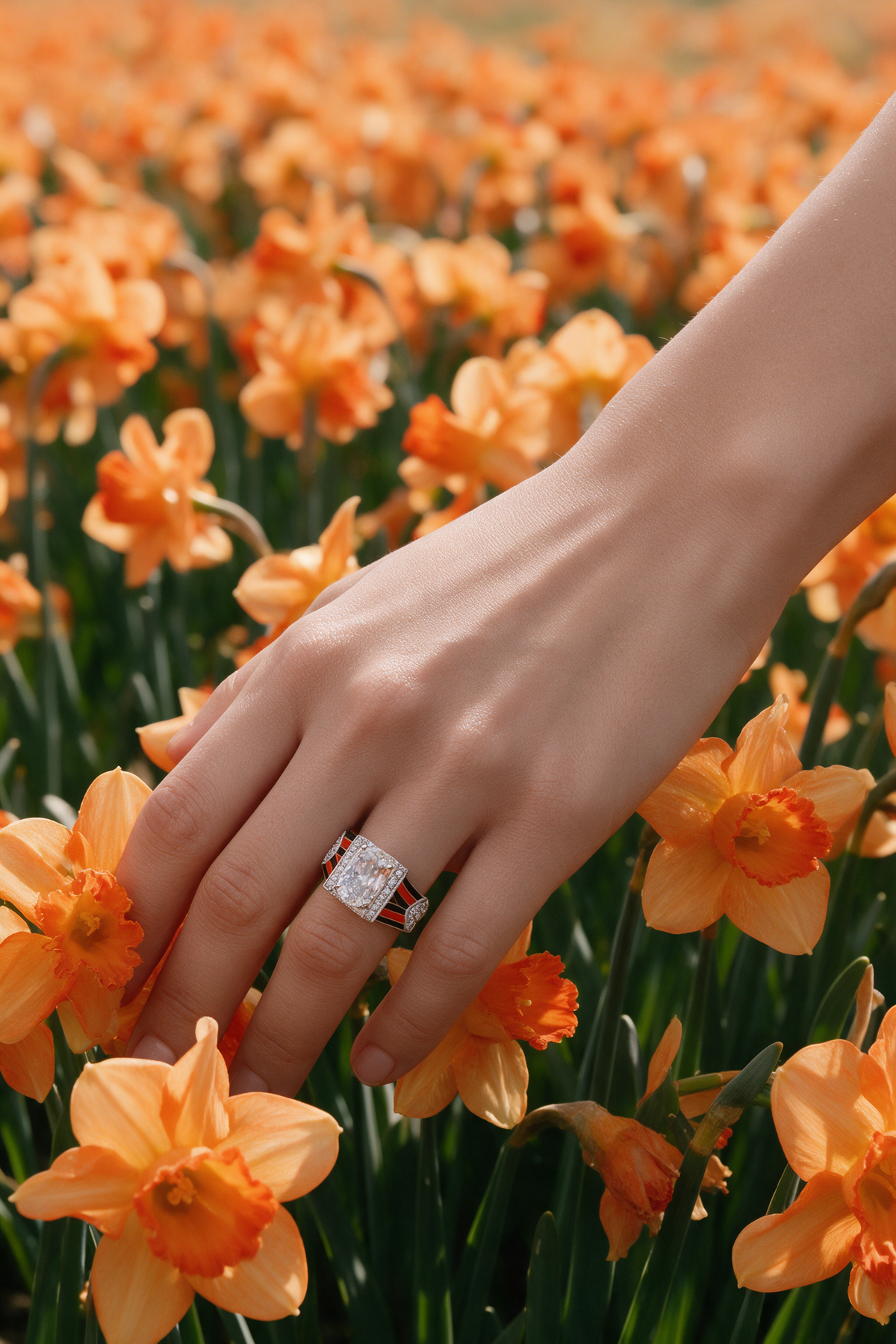 Streamline Ring, White Gold, Rose-cut Diamonds and Ceramic Enamel