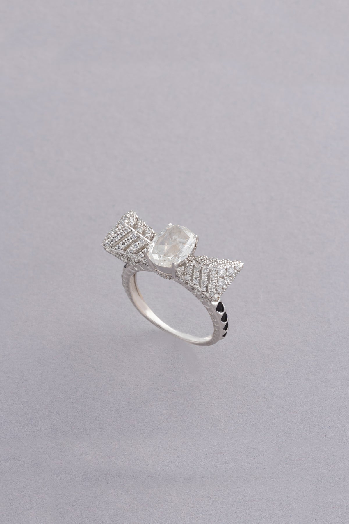 Ribbon Ring, White Gold, Rose-cut Diamonds and Ceramic Enamel
