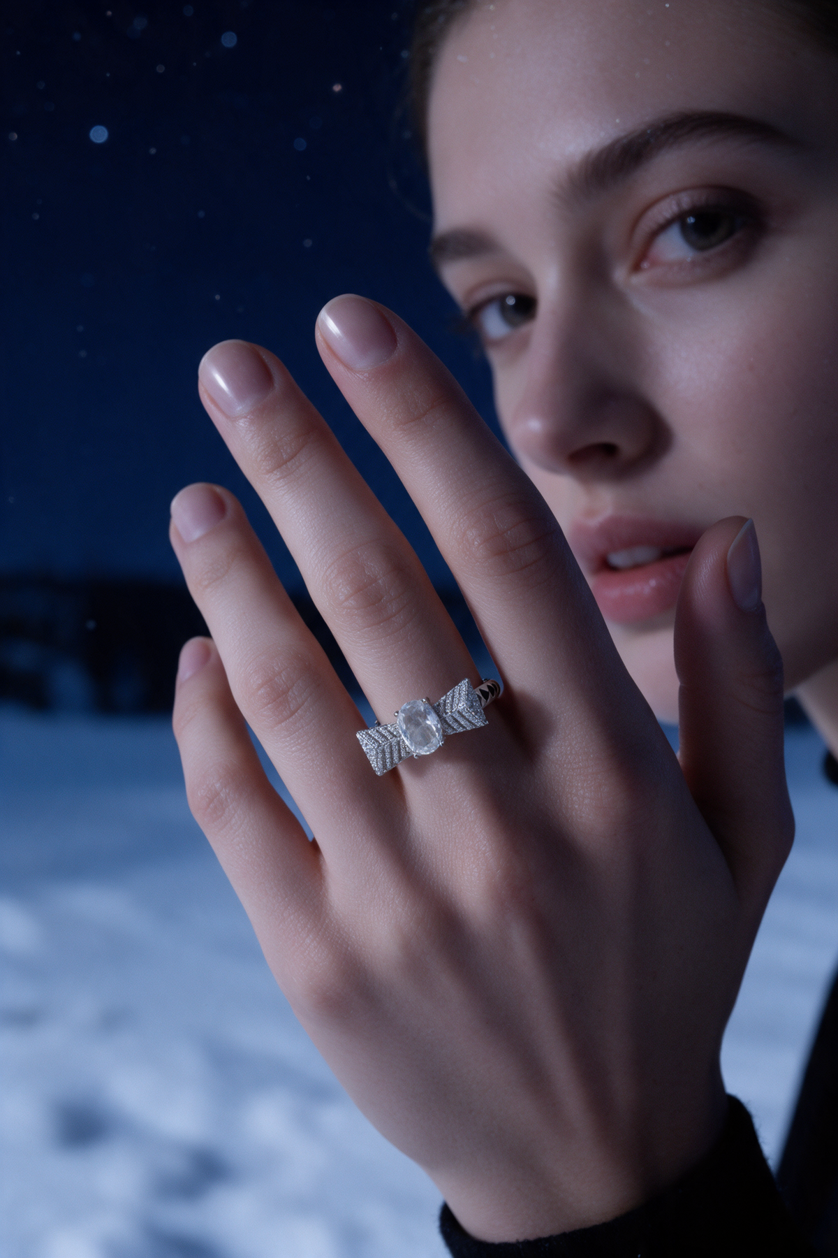 Ribbon Ring, White Gold, Rose-cut Diamonds and Ceramic Enamel