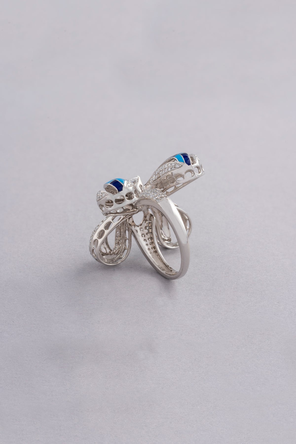 FLUTTER Butterfly Cascade Ring, White Gold, Rose-cut Diamonds and Ceramic Enamel