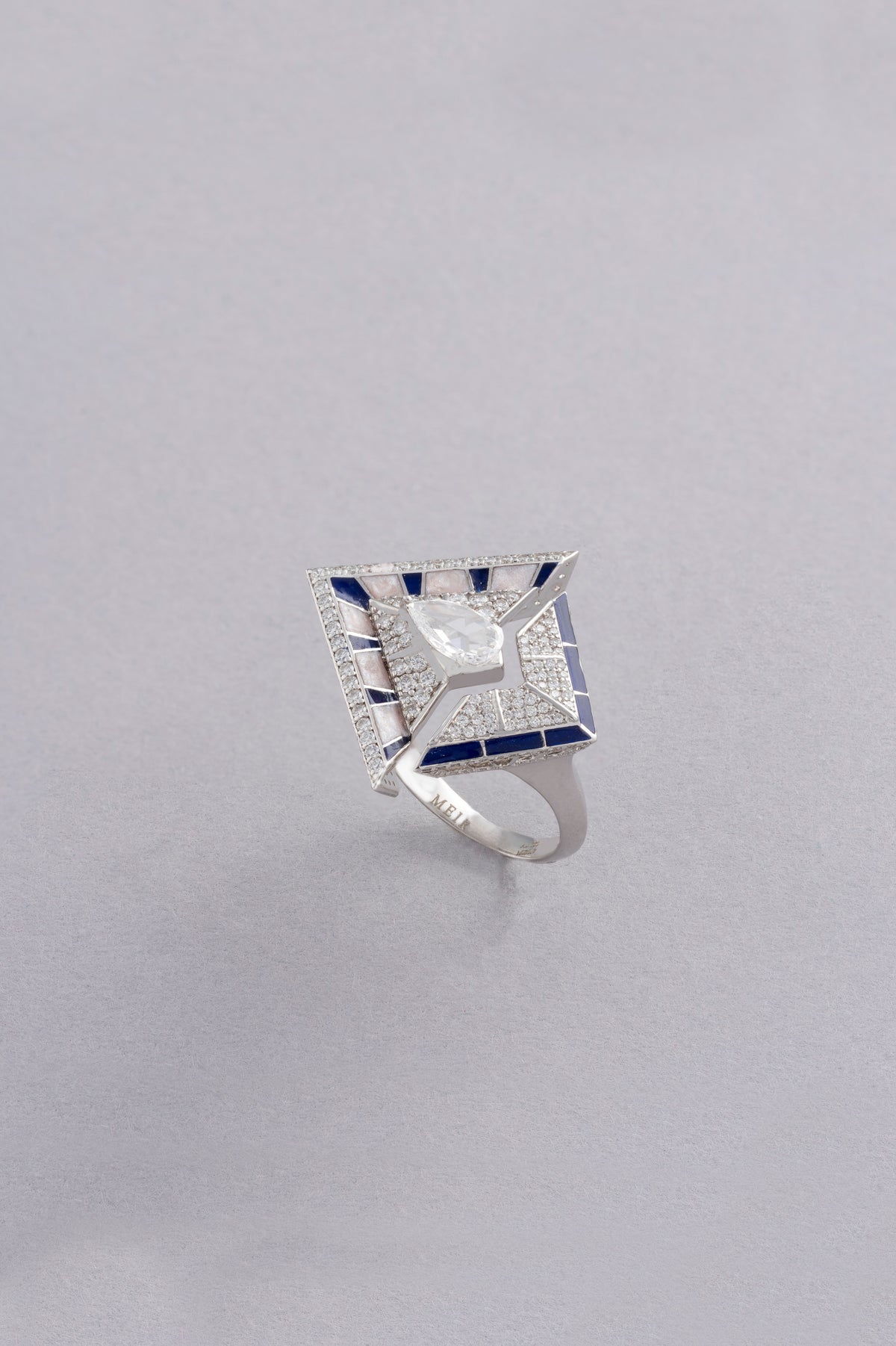 PRISM Chevron Ring, White Gold, Rose-cut Diamonds and Ceramic Enamel