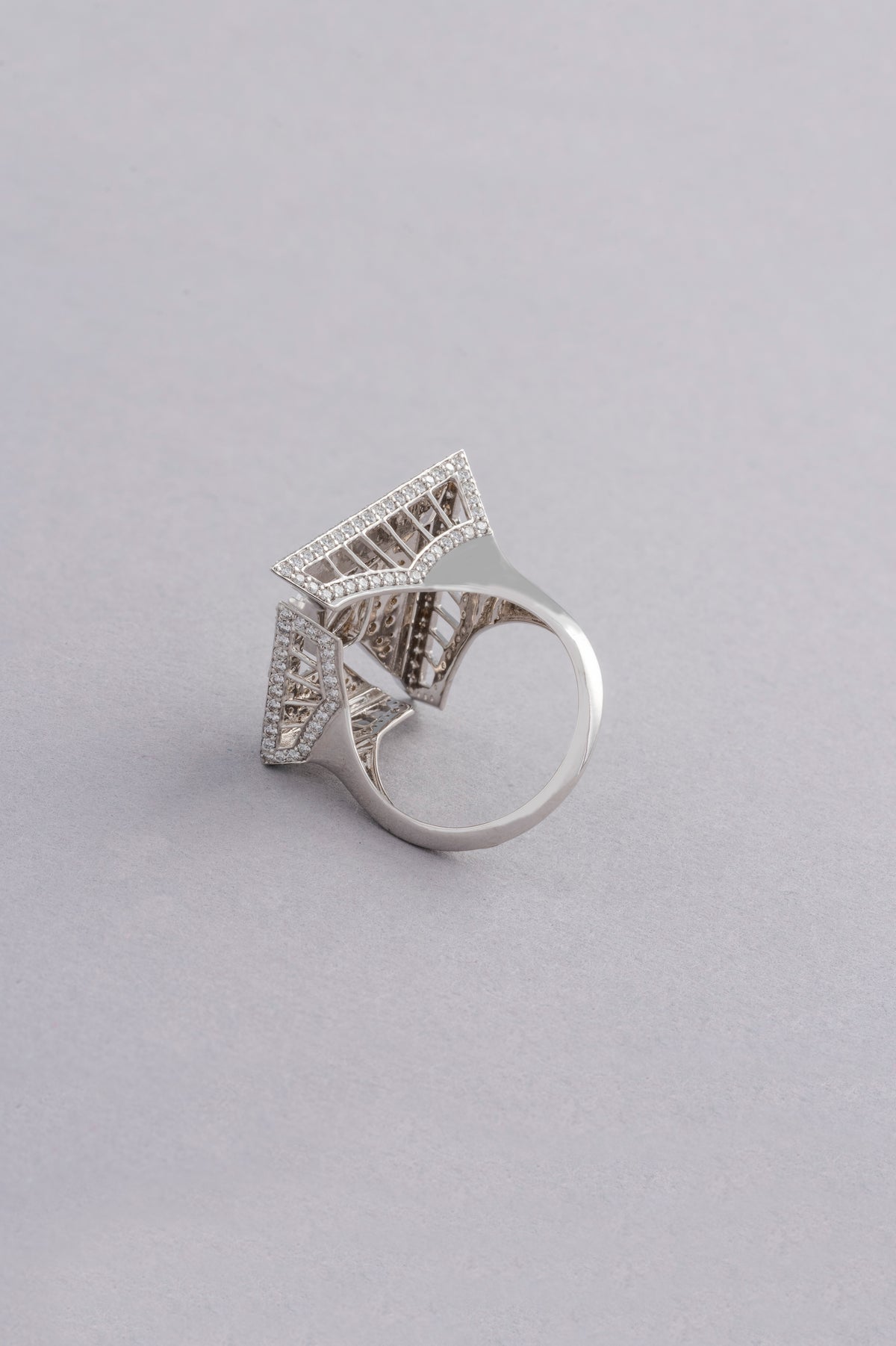 PRISM Chevron Ring, White Gold, Rose-cut Diamonds and Ceramic Enamel