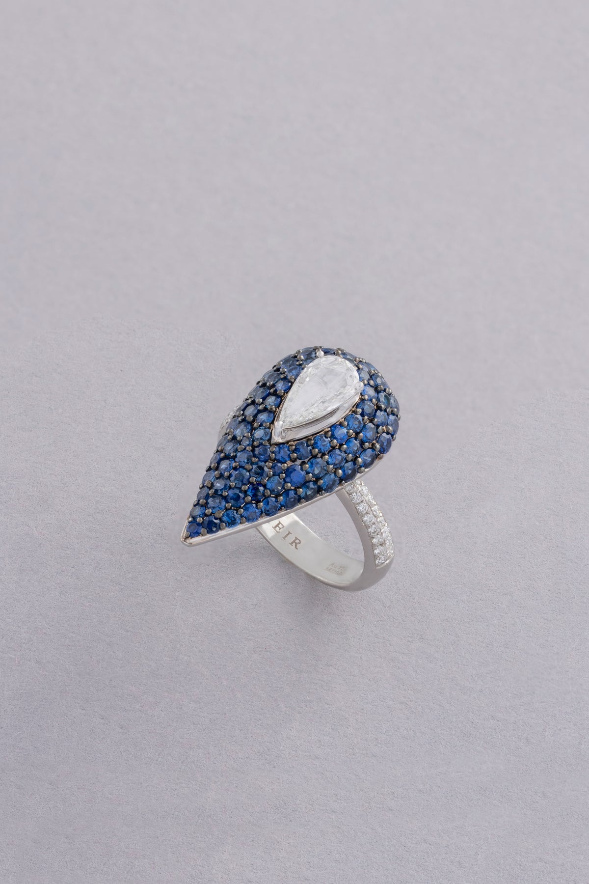 DEW Cascade Ring, White Gold, Rose-cut Diamonds and Blue Sapphires