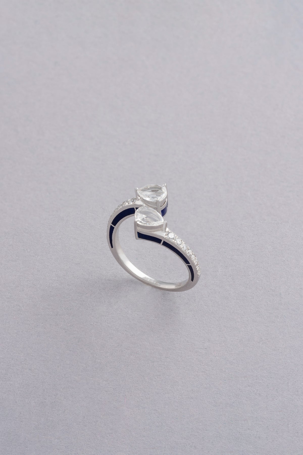 DEW Lariat Ring, White Gold, Rose-cut Diamonds and Ceramic Enamel