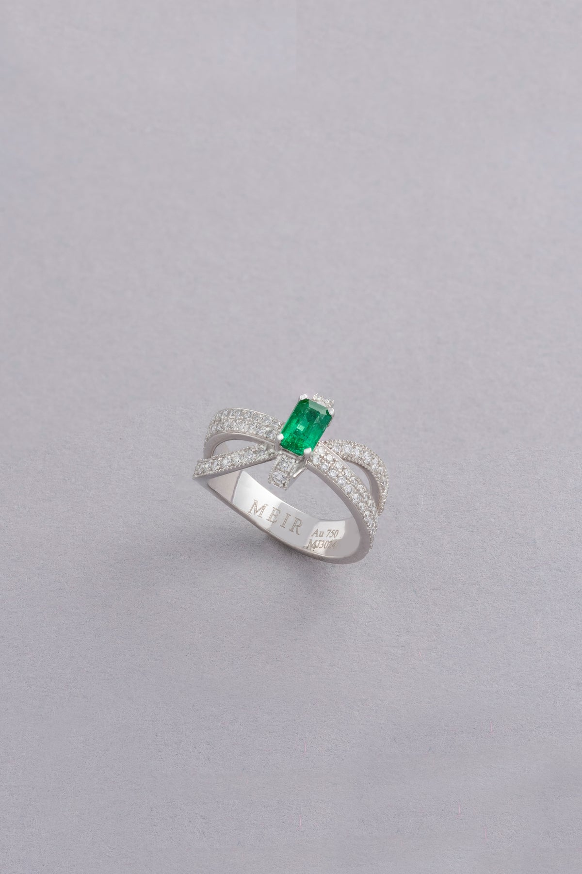 PRISM Emerald-Cut Ring, White Gold, Brilliant-cut Diamonds and Emeralds