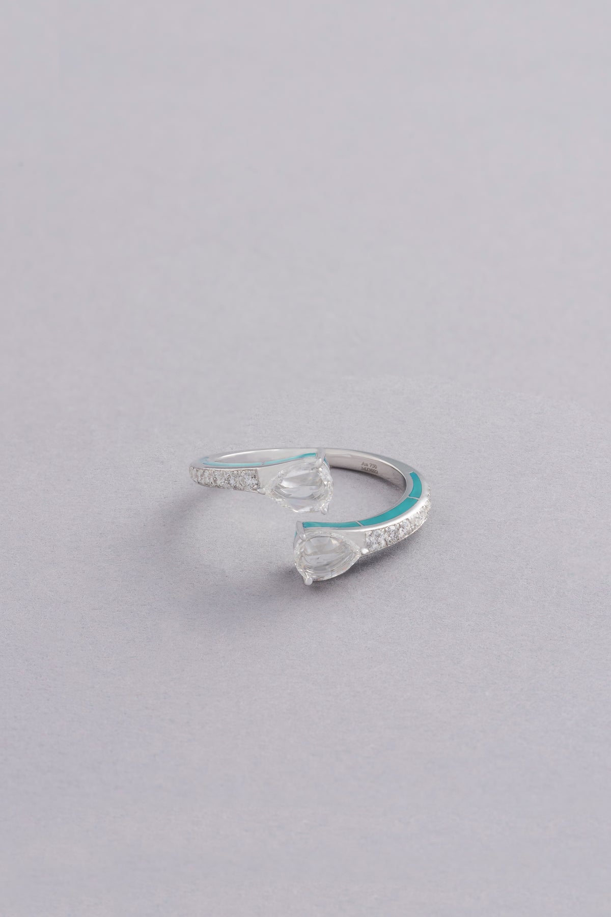 DEW Ripple Ring, White Gold, Rose-cut Diamonds and Ceramic Enamel