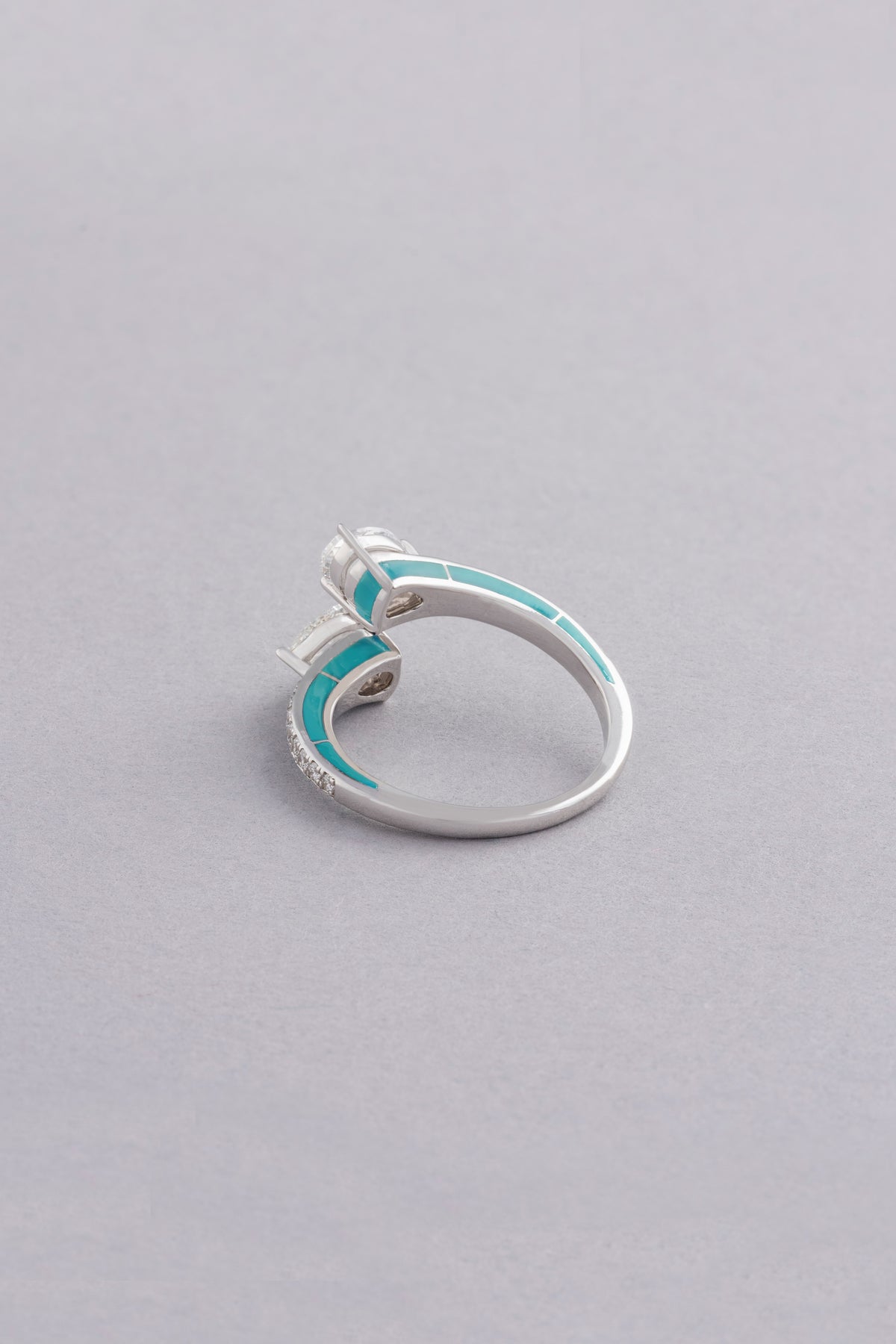 DEW Ripple Ring, White Gold, Rose-cut Diamonds and Ceramic Enamel