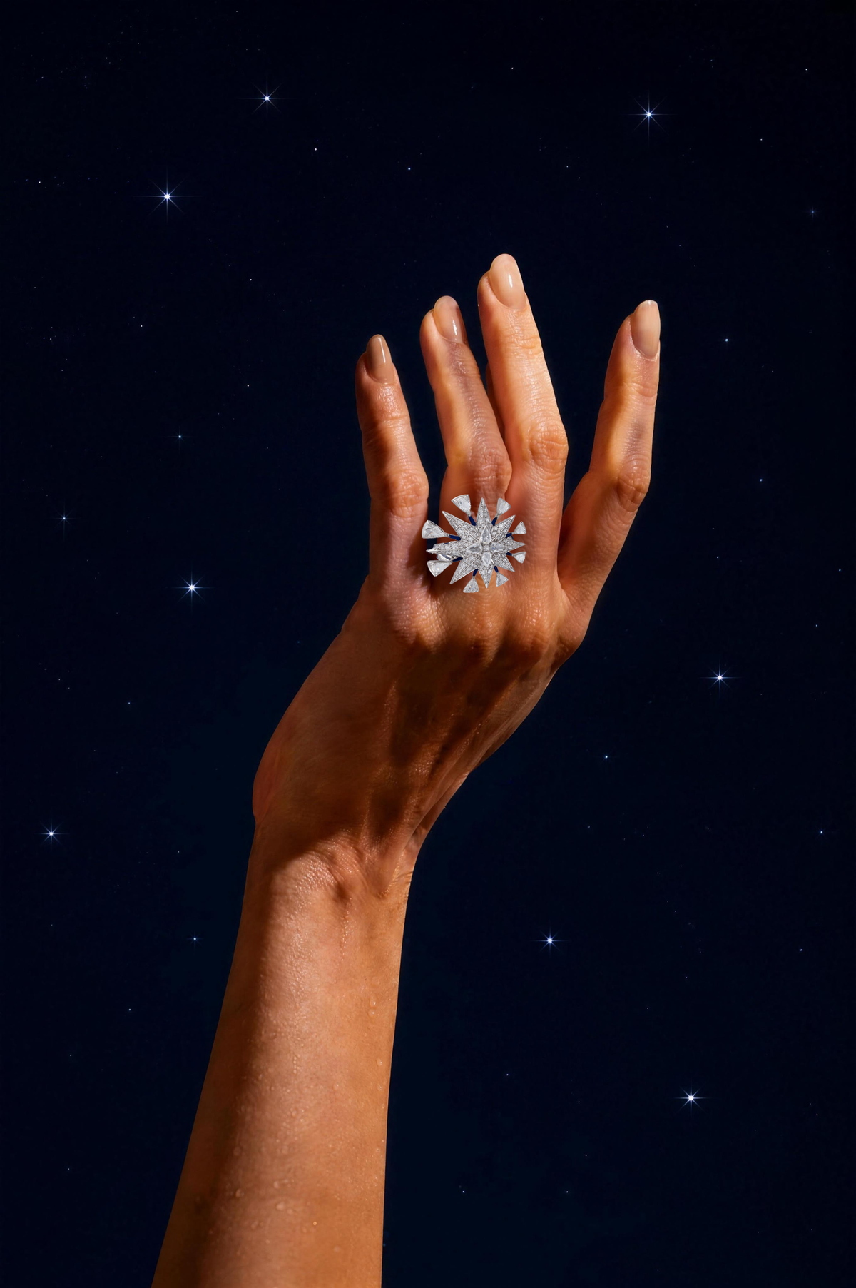 NOVA Radiant Burst Ring, White Gold, Rose-cut Diamonds and Ceramic Enamel