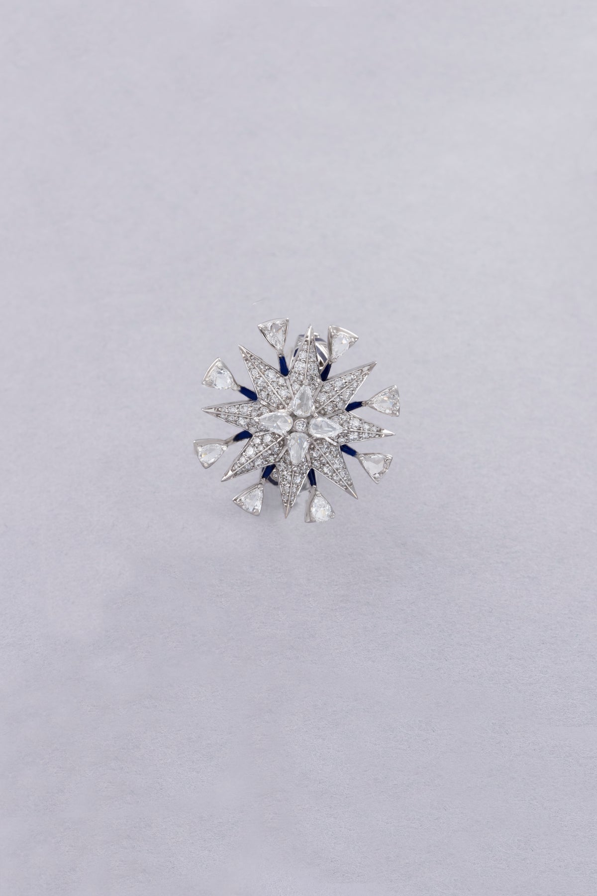 NOVA Radiant Burst Ring, White Gold, Rose-cut Diamonds and Ceramic Enamel