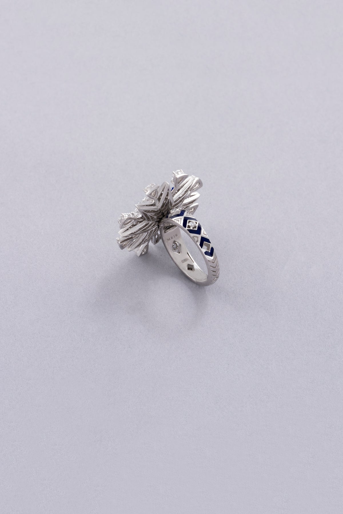 NOVA Radiant Burst Ring, White Gold, Rose-cut Diamonds and Ceramic Enamel