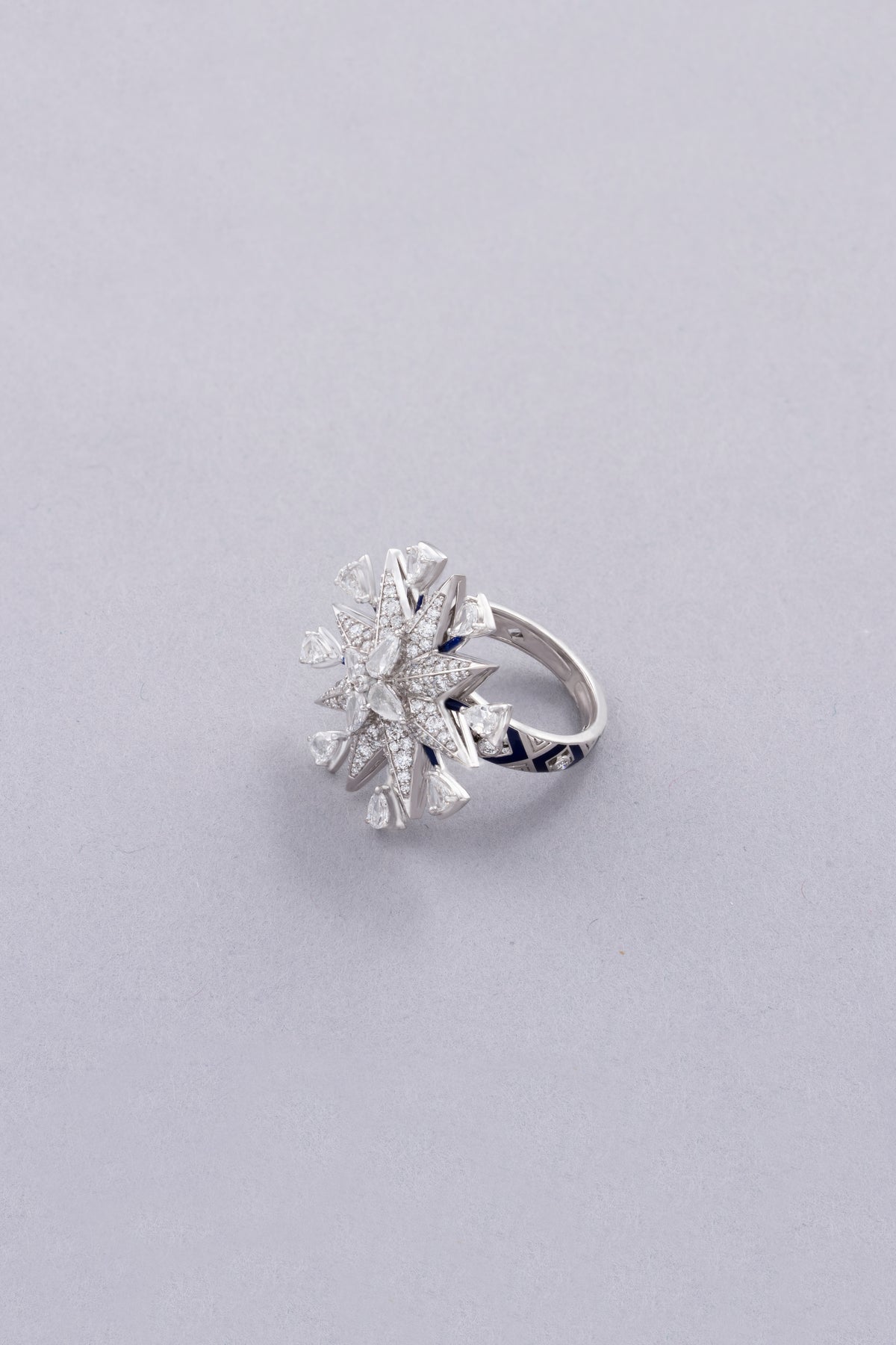 NOVA Radiant Burst Ring, White Gold, Rose-cut Diamonds and Ceramic Enamel