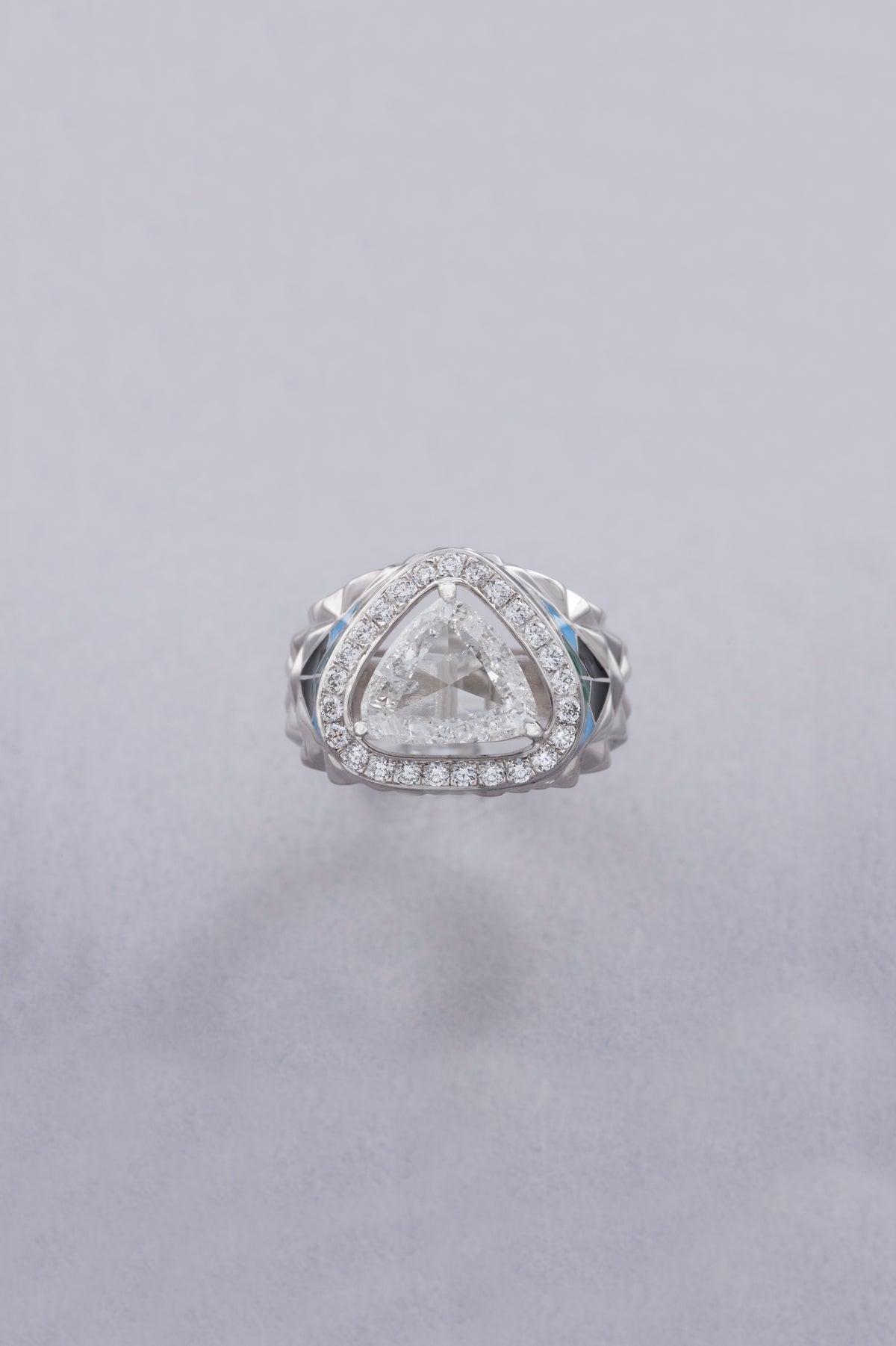 PRISM Mosaic Ring, White Gold, Rose-cut Diamonds and Ceramic Enamel