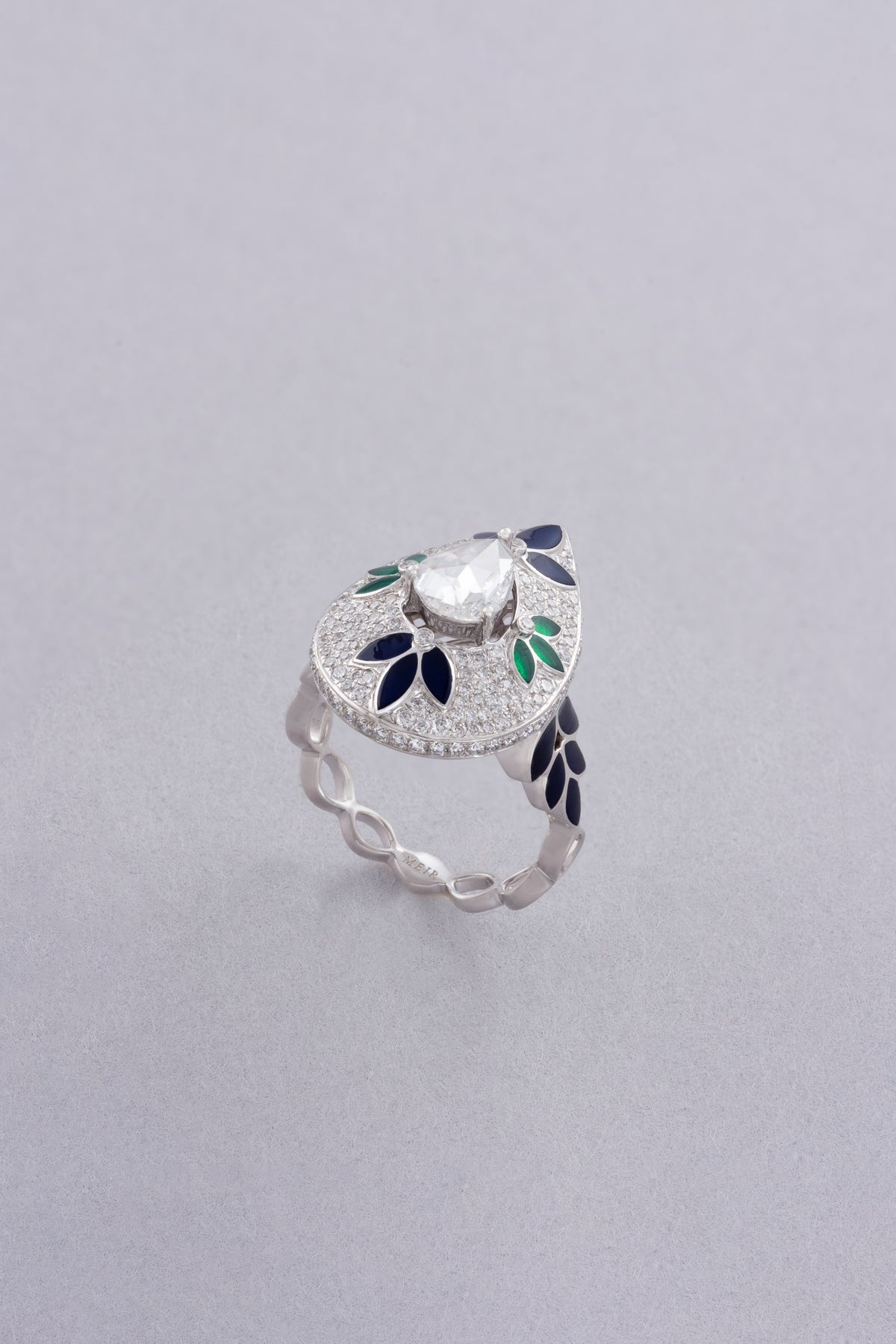 DEW Bloom Ring, White Gold, Rose-cut Diamonds and Ceramic Enamel