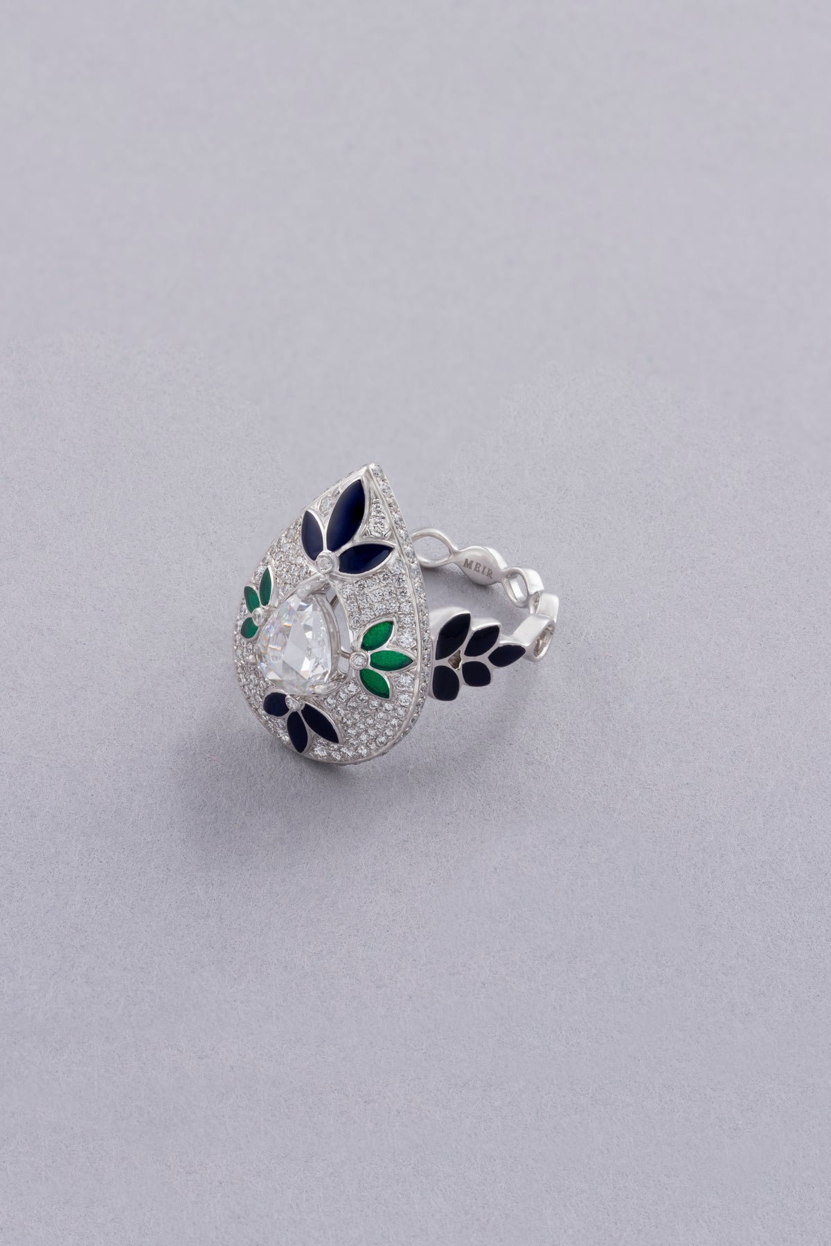 DEW Bloom Ring, White Gold, Rose-cut Diamonds and Ceramic Enamel