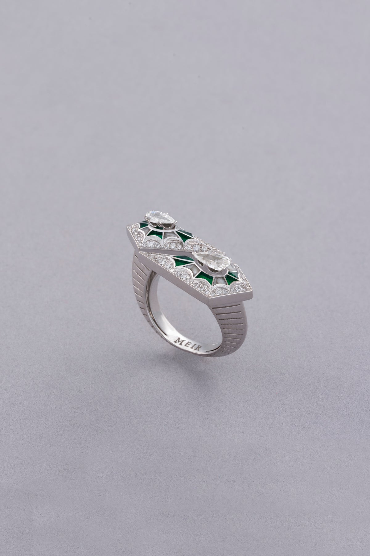 PRISM Kite Ring, White Gold, Rose-cut Diamonds and Ceramic Enamel