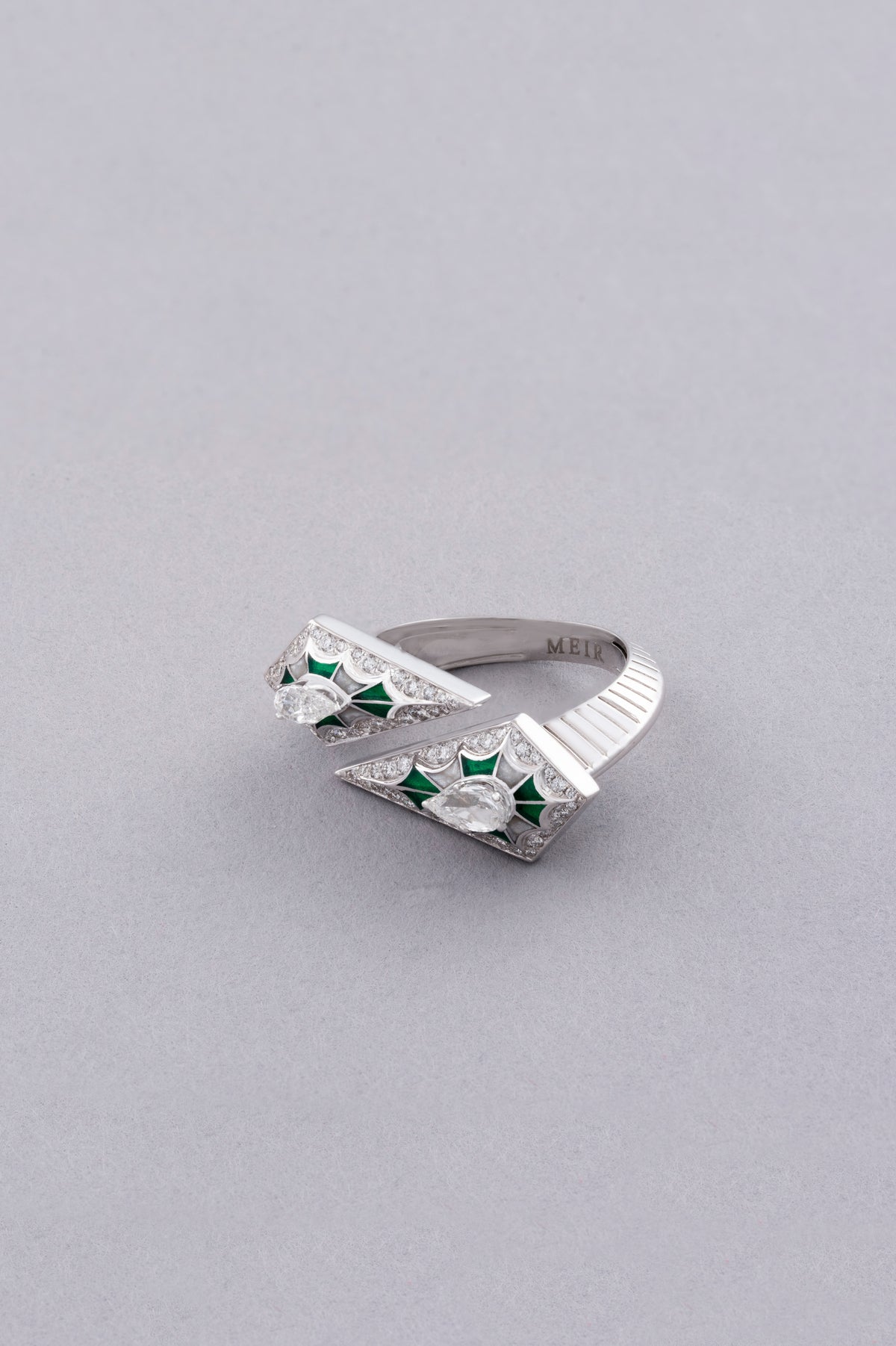 PRISM Kite Ring, White Gold, Rose-cut Diamonds and Ceramic Enamel