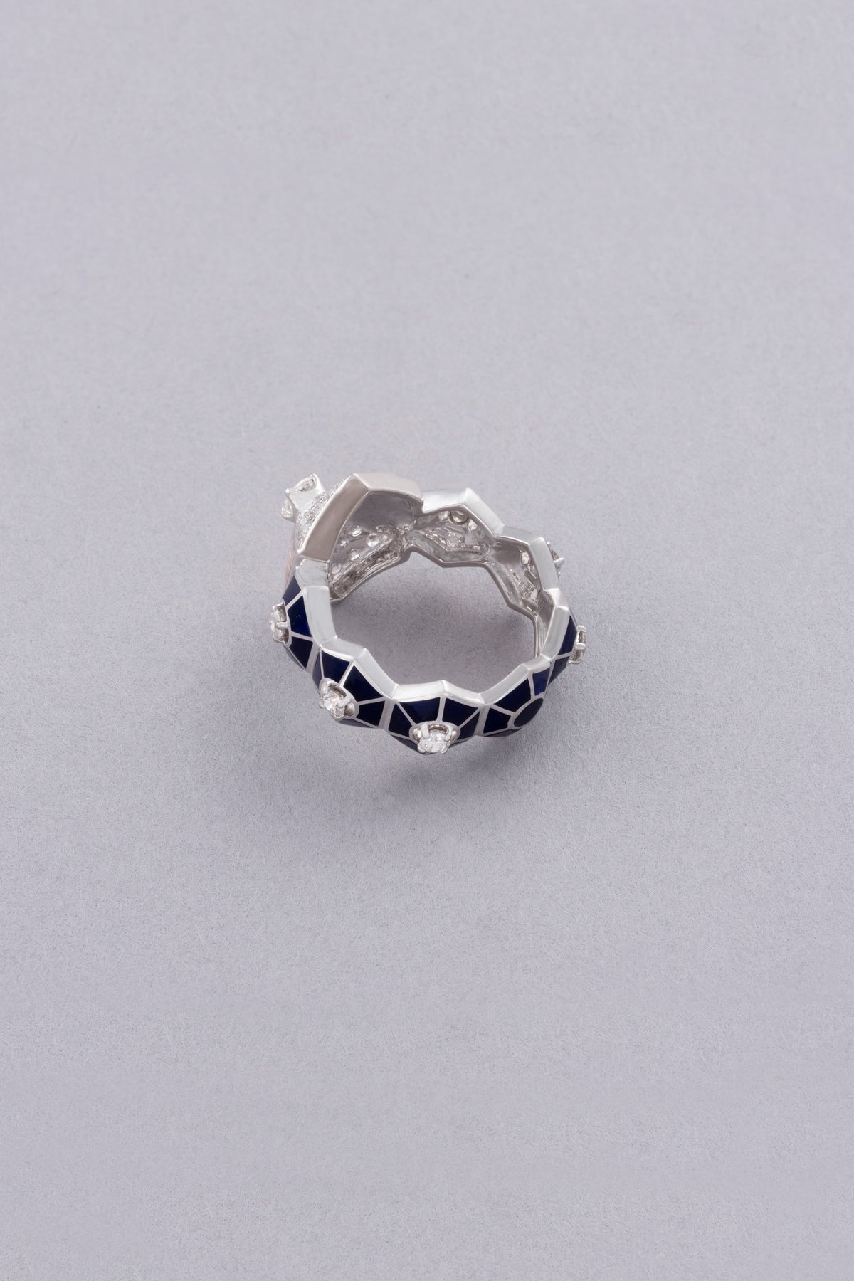 HEXA Honeycomb Bloom Ring, White Gold, Rose-cut Diamonds and Ceramic Enamel