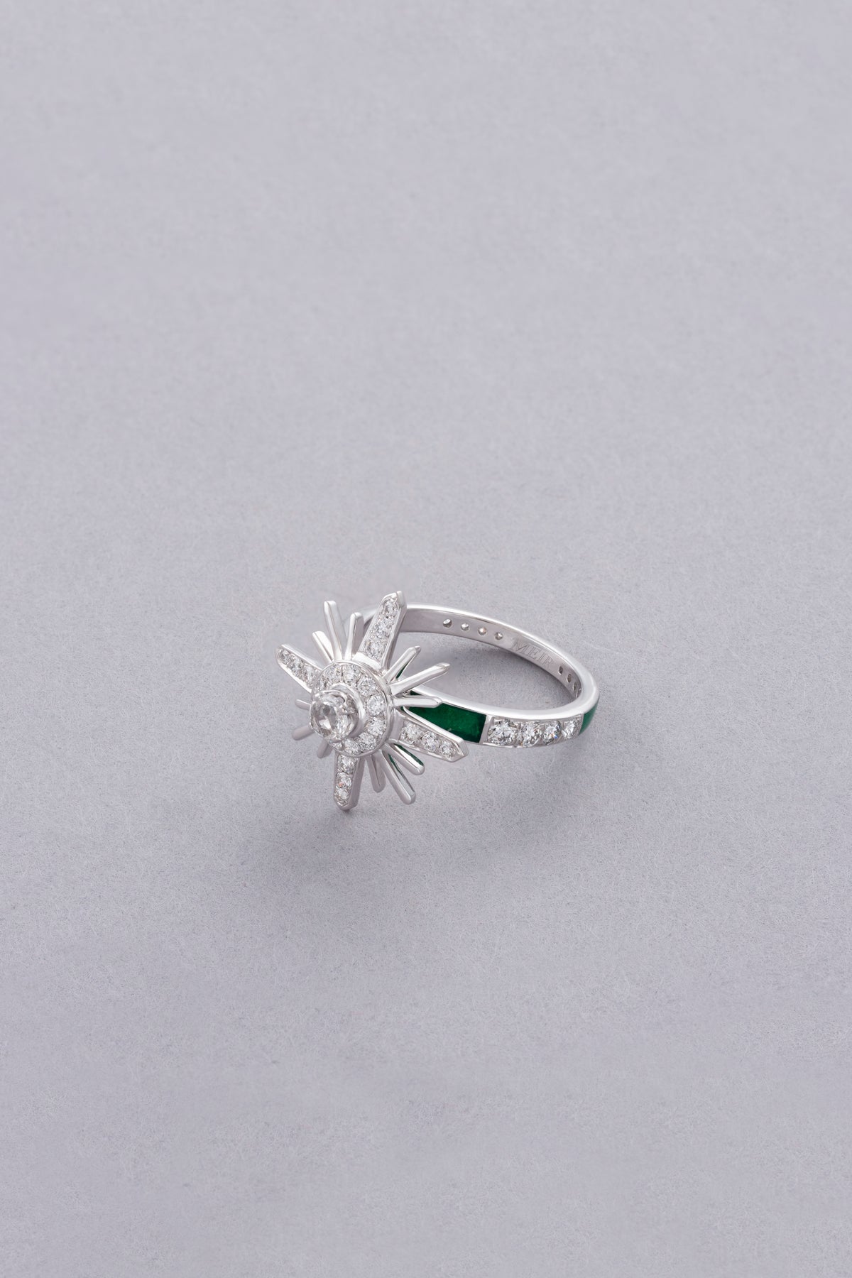 CROWN Medallion Ring, White Gold, Rose-cut Diamonds and Ceramic Enamel