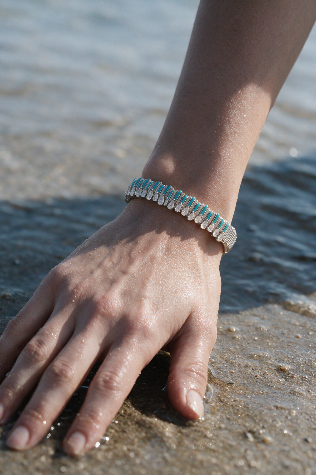 Fringe Bracelet, White Gold, Rose-cut Diamonds and Ceramic Enamel