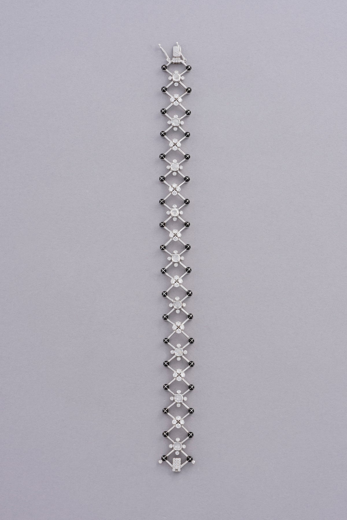 Trellis Bracelet, White Gold, Rose-cut Diamonds and Ceramic Enamel