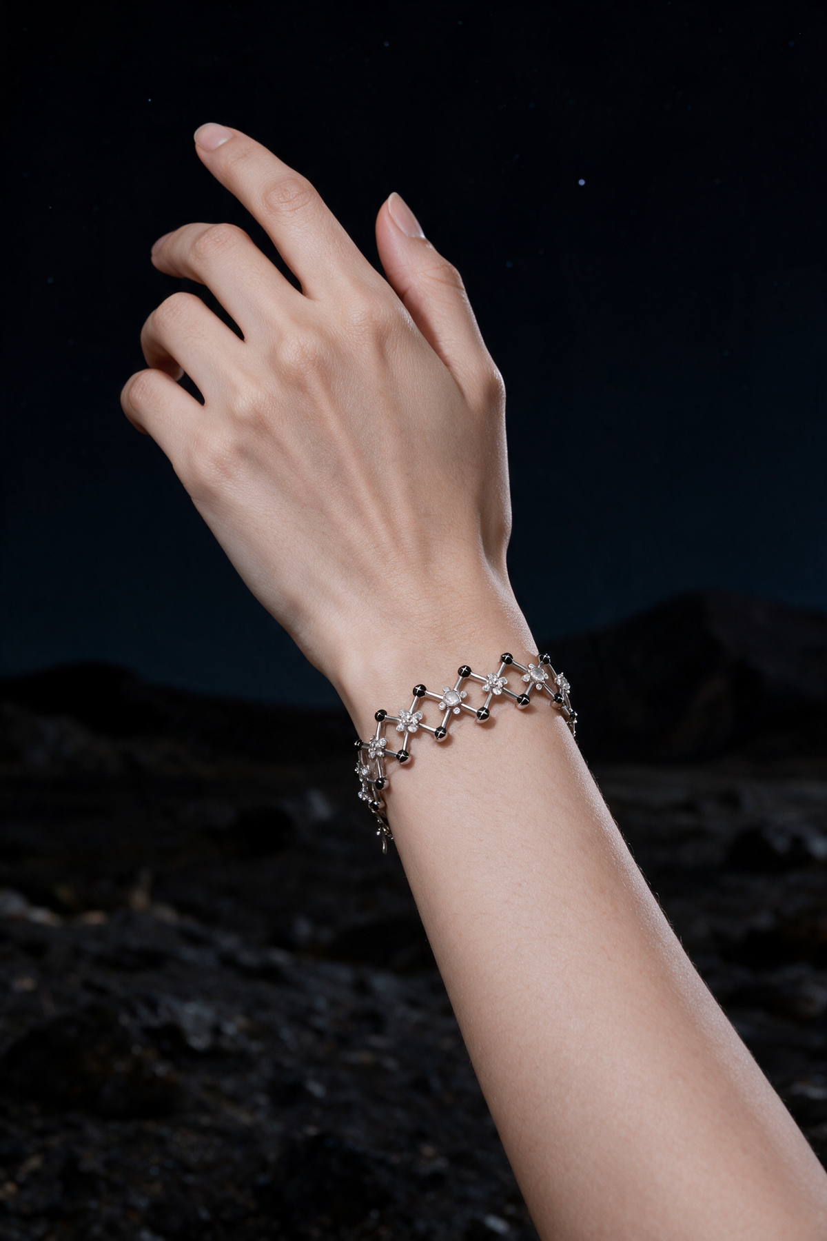 Trellis Bracelet, White Gold, Rose-cut Diamonds and Ceramic Enamel