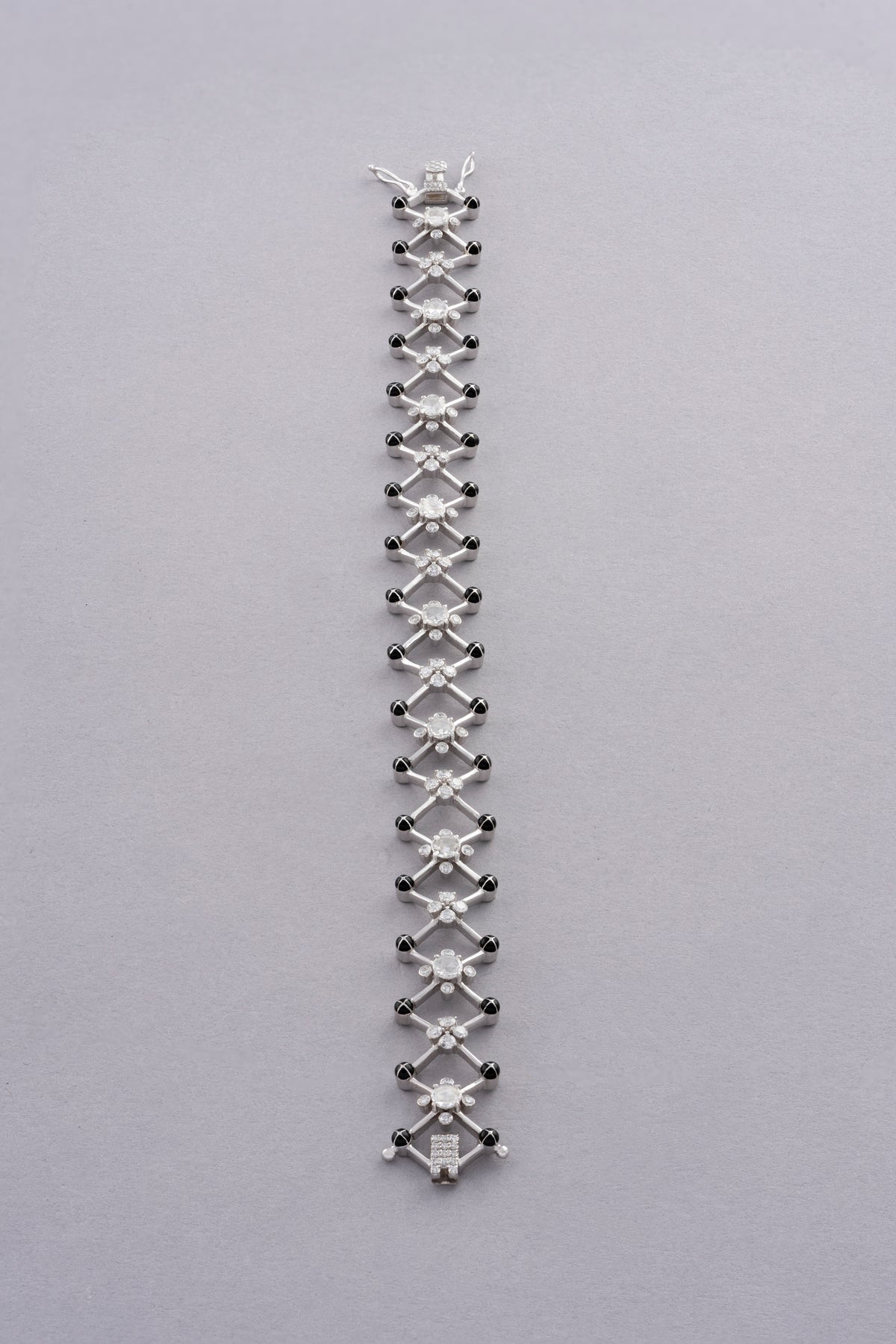 Trellis Bracelet, White Gold, Rose-cut Diamonds and Ceramic Enamel