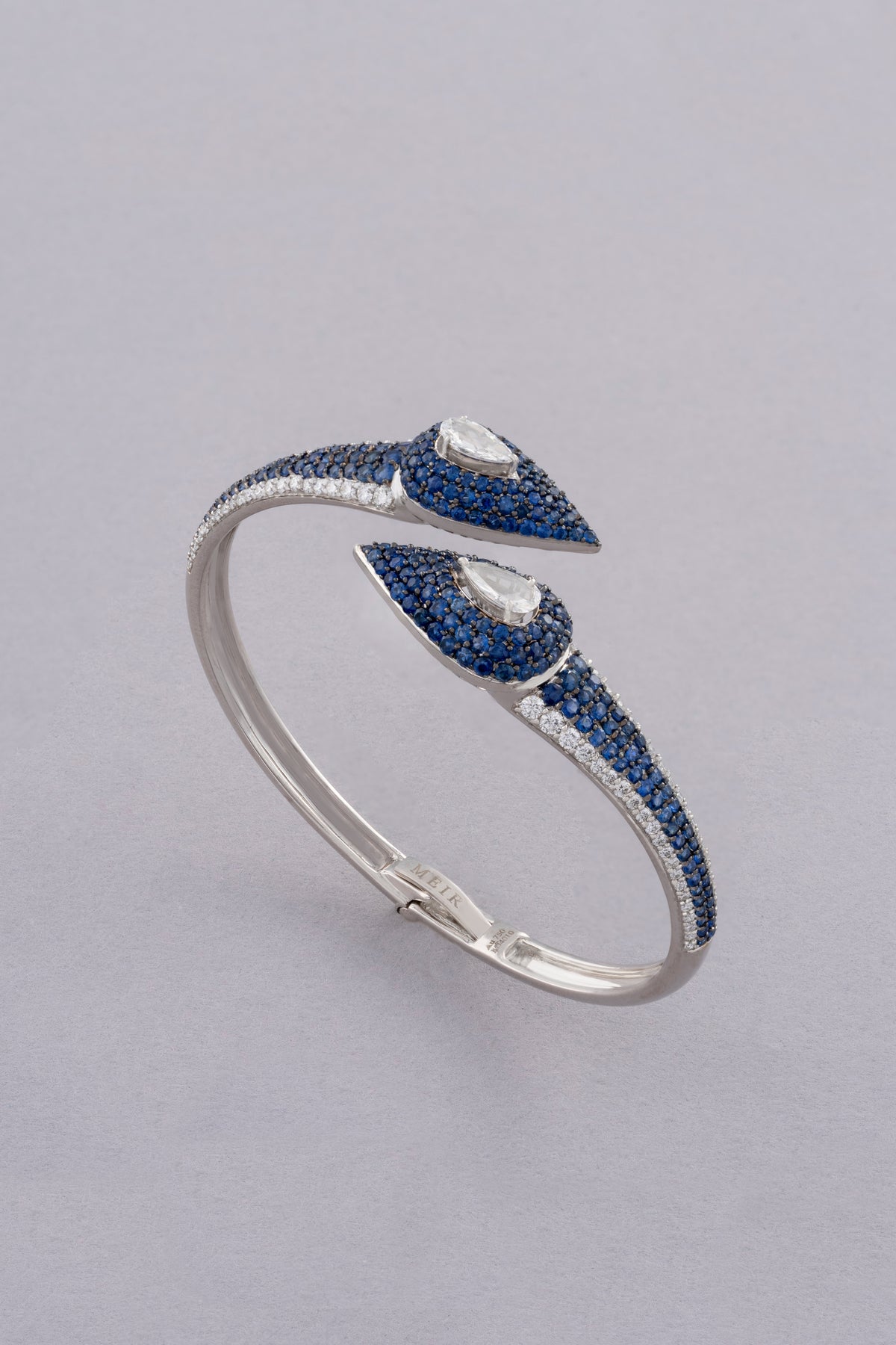 DEW Cascade Bracelet, White Gold, Rose-cut Diamonds and Blue Sapphires