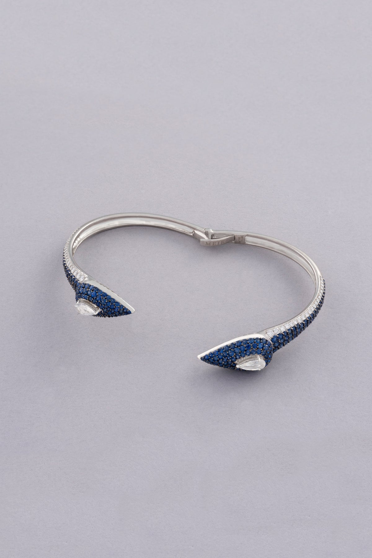 DEW Cascade Bracelet, White Gold, Rose-cut Diamonds and Blue Sapphires