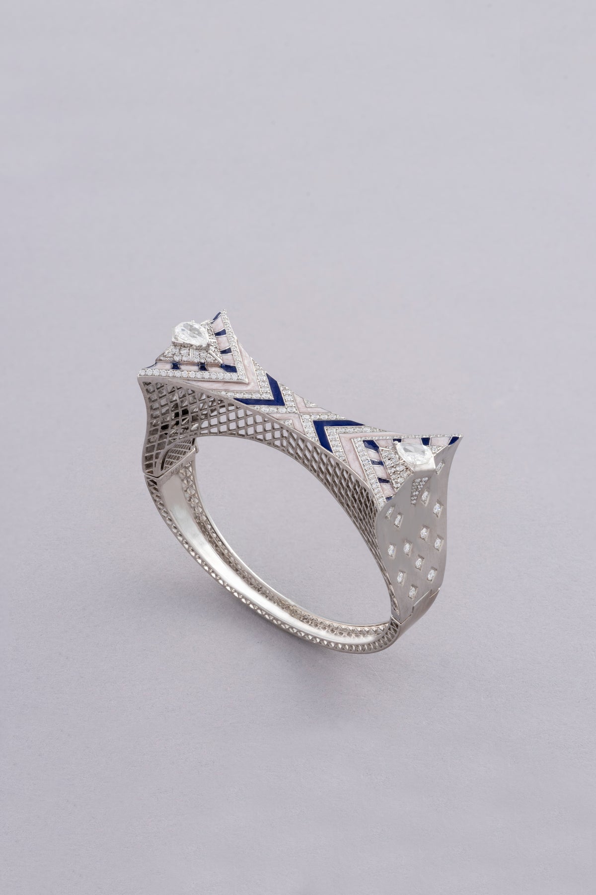 PRISM Chevron Bracelet, White Gold, Rose-cut Diamonds and Ceramic Enamel