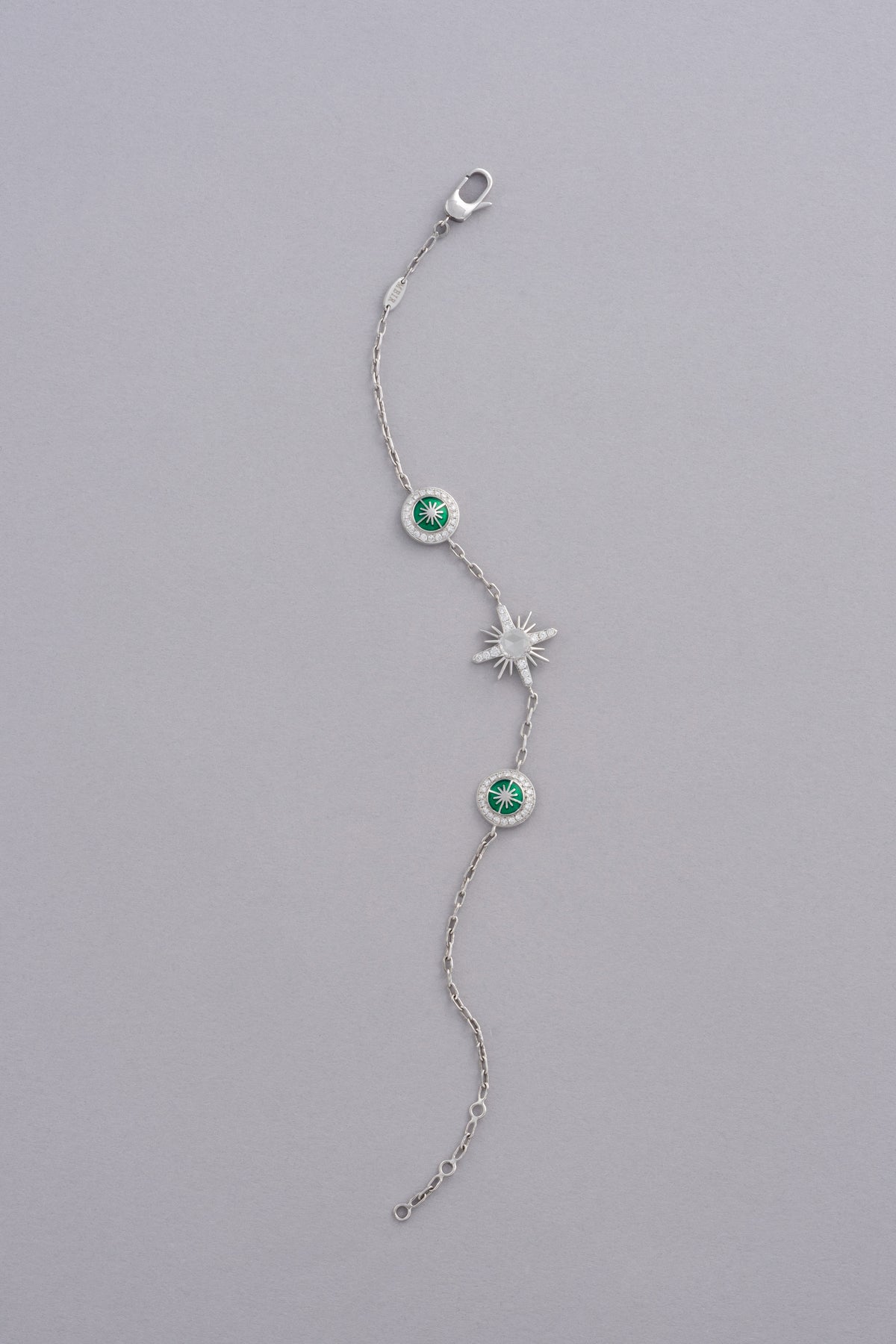 CROWN Medallion Bracelet, White Gold, Rose-cut Diamonds and Ceramic Enamel