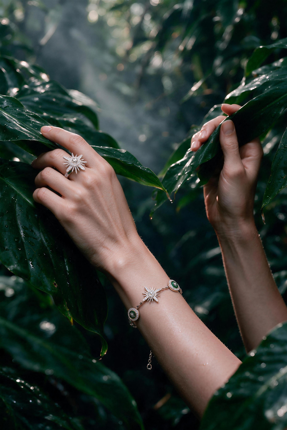 CROWN Medallion Bracelet, White Gold, Rose-cut Diamonds and Ceramic Enamel