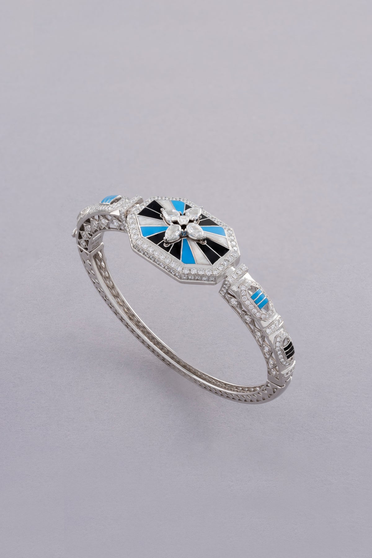 LINK Octagon Bracelet, White Gold, Rose-cut Diamonds and Ceramic Enamel