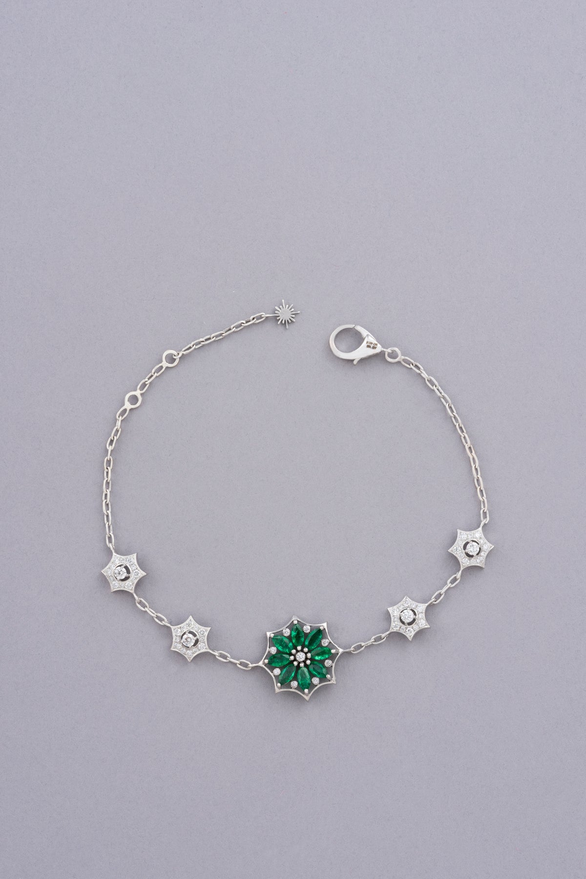 WEB Floral Bracelet, White Gold, Brilliant-cut Diamonds and Emeralds