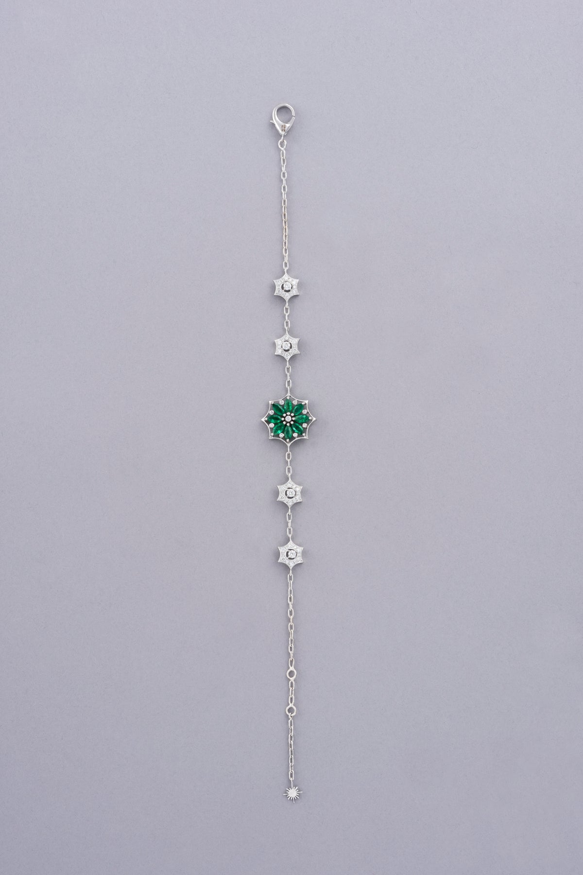 WEB Floral Bracelet, White Gold, Brilliant-cut Diamonds and Emeralds